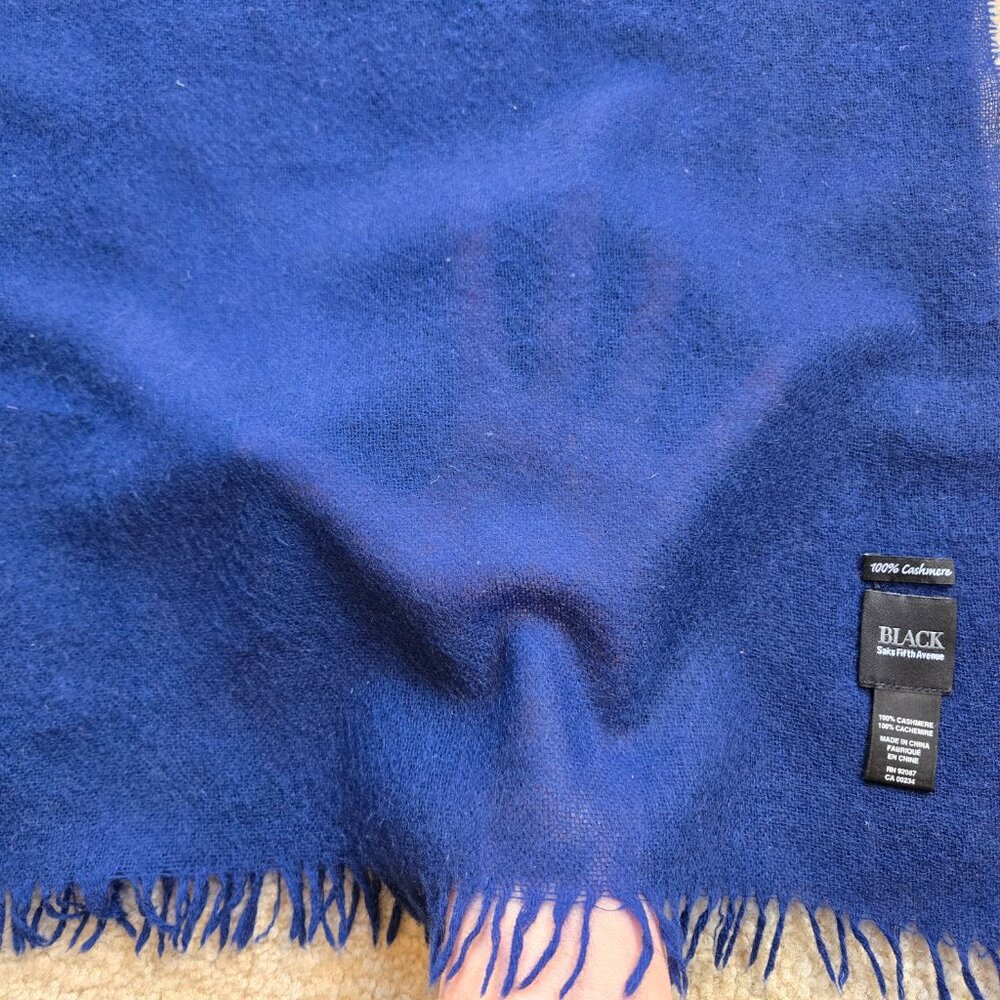 Black Saks Fifth Avenue Woven Cashmere Scarf Blue - Picture 4 of 15